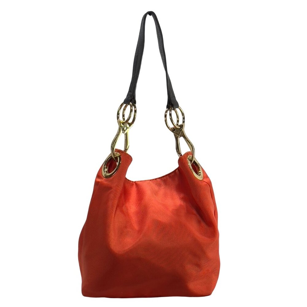JPK Paris 75 Orange & Floral Lined Nylon Shoulder Bag With Gold Hardware - Picture 11 of 12
